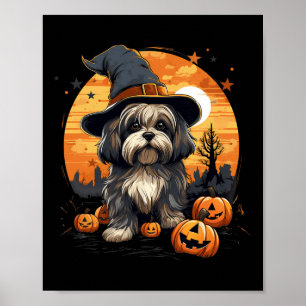 Affiche Éffrayant Lhasa Apso Chien sorcière Halloween