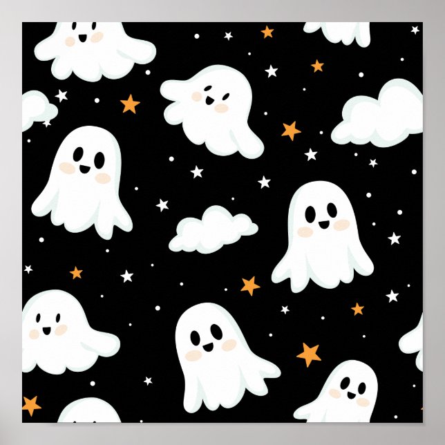 Affiche Éffrayant mignon Halloween Ghost Nuageux Star Sky (Devant)