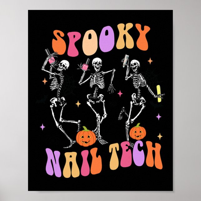Affiche Éffrayant Nail Tech Fun Skeleton Nail Tech Hallowe (Devant)