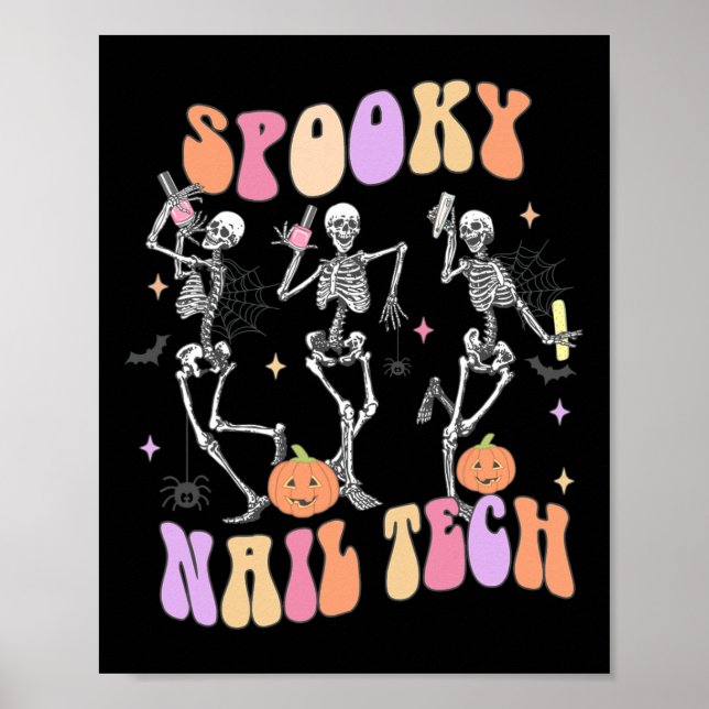 Affiche Éffrayant Nail Tech Funny Skeleton Nail Tech Hallo (Devant)