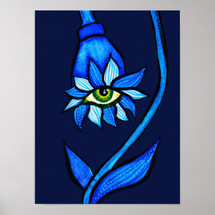Affiche Éffrayant Oeil Fleur Art Déplaisant En Bleu