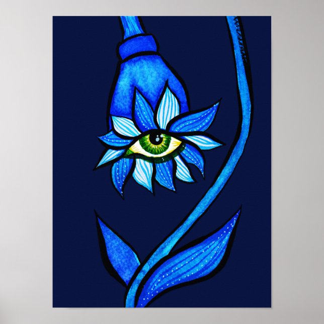 Affiche Éffrayant Oeil Fleur Art Déplaisant En Bleu (Devant)