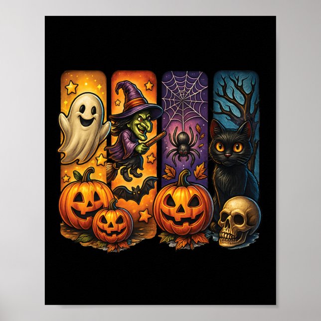 Affiche Éffrayant Retro Ghost Witch Funny Halloween Garçon (Devant)