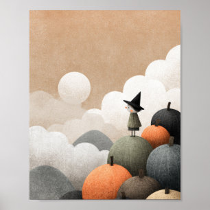 Affiche Éffrayante jolie sorcière aquarelle Halloween Nurs