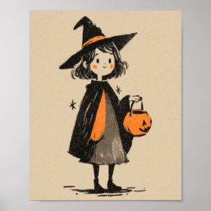 Affiche Éffrayante mignonne sorcière Retro Halloween Nurse