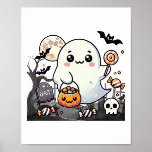Affiche Éffrayants amis mignons Halloween Ghost Citrouille