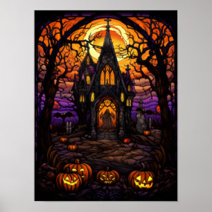 Affiche Église épouvantable d'Halloween dans les bois en v