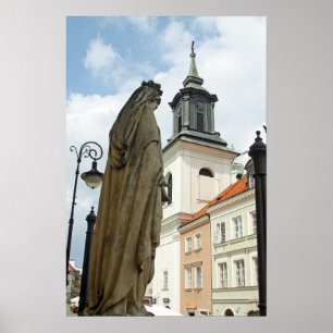 Affiche Eglise et statue de Varsovie, Pologne