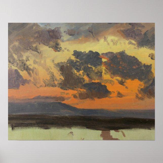 Affiche Église Frederic Edwin - Ciel au coucher du soleil, (Devant)