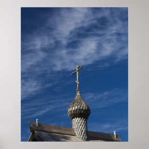 Affiche église orthodoxe russe traditionnelle en bois