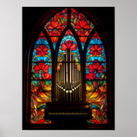 Église rouge poppy gothique orgue à tuyaux verre t