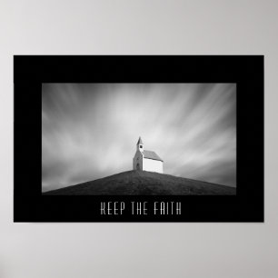 Affiche Eglise sur une colline en noir et blanc