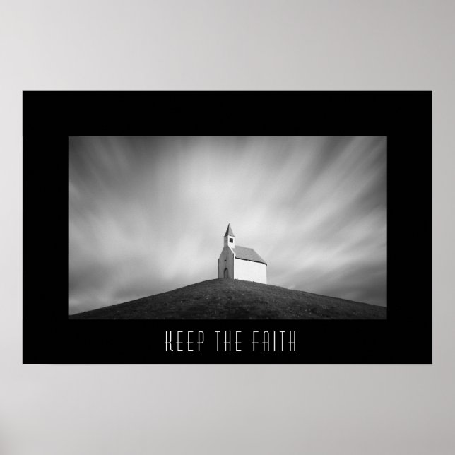 Affiche Eglise sur une colline en noir et blanc (Devant)