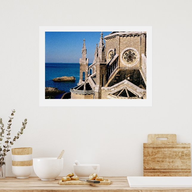 Affiche Église surplombant l'océan (Cuisine)