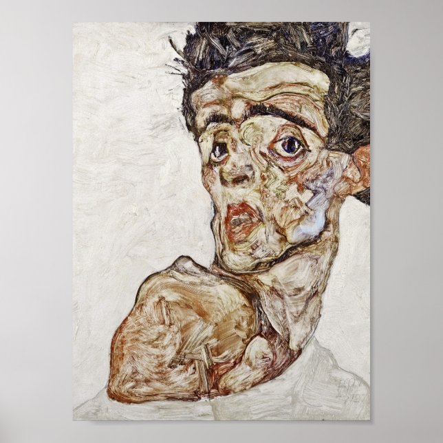 Affiche Egon Schiele - Autoportrait avec épaule élevée (Devant)
