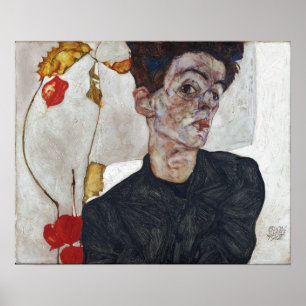 Affiche Egon Schiele Autoportrait avec Physalis