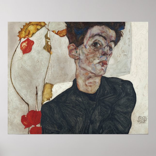 Affiche Egon Schiele Autoportrait avec Physalis (Devant)