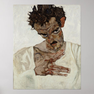 Affiche Egon Schiele Autoportrait avec tête baissée