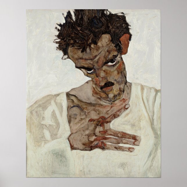 Affiche Egon Schiele Autoportrait avec tête baissée (Devant)
