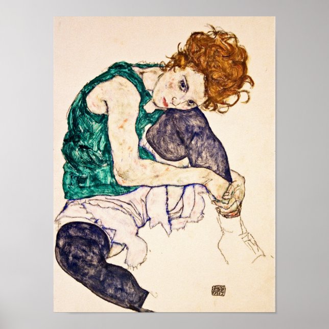 Affiche Egon Schiele - Femme Assis Avec Jambes Tirées Vers (Devant)
