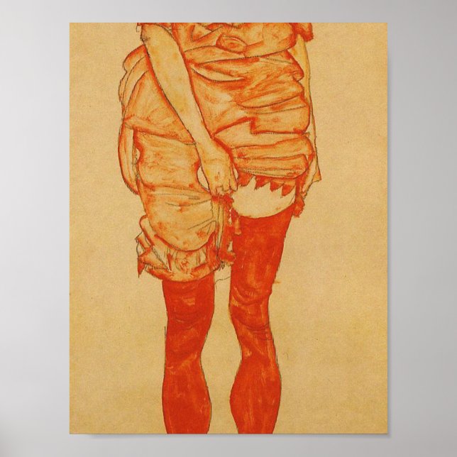 Affiche Egon Schiele - Femme debout En Rouge (Devant)