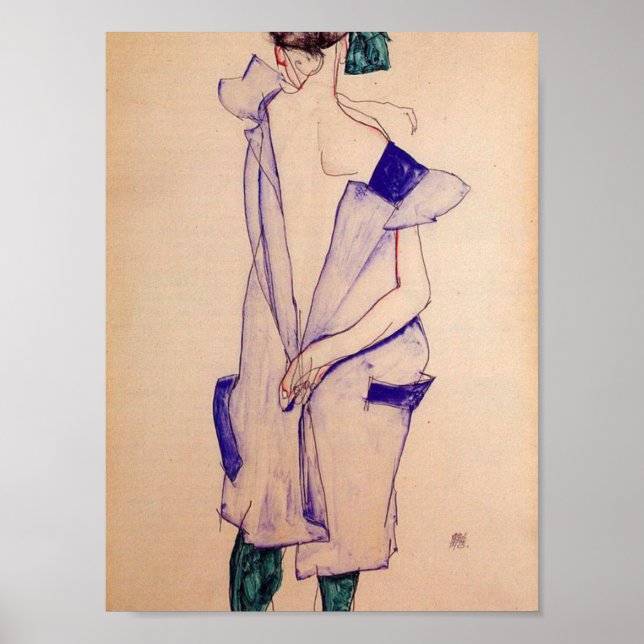 Affiche Egon Schiele - Fille Permanente En Robe Bleue (Devant)