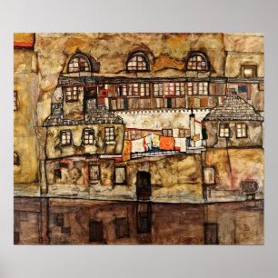 Affiche Egon Schiele - Mur De Maison Sur La Rivière