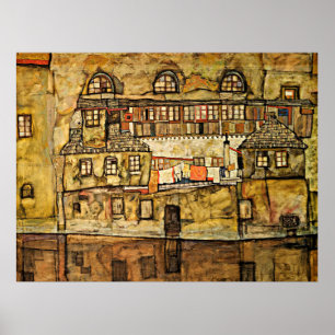 Affiche Egon Schiele - Mur de maison sur la rivière