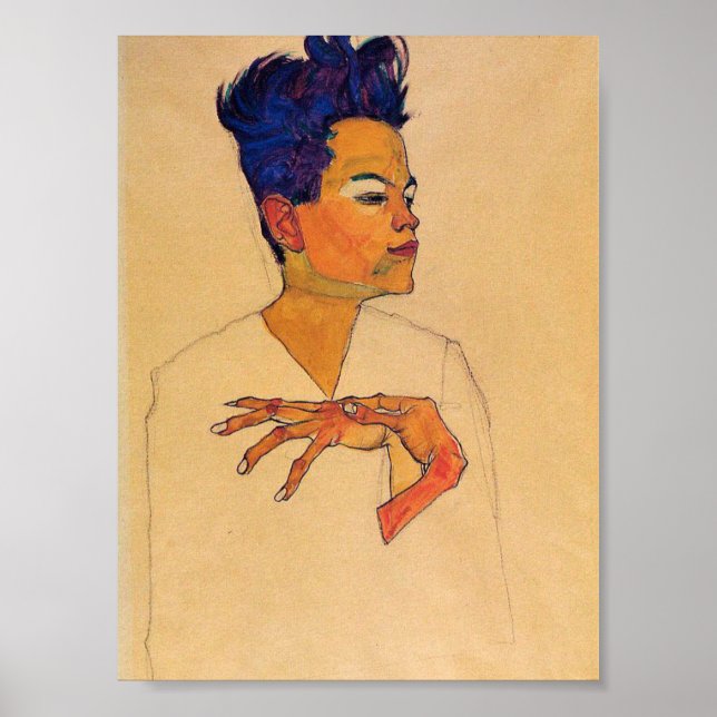 Affiche Egon Schiele - Self Portrait With Hands On Chest (Devant)
