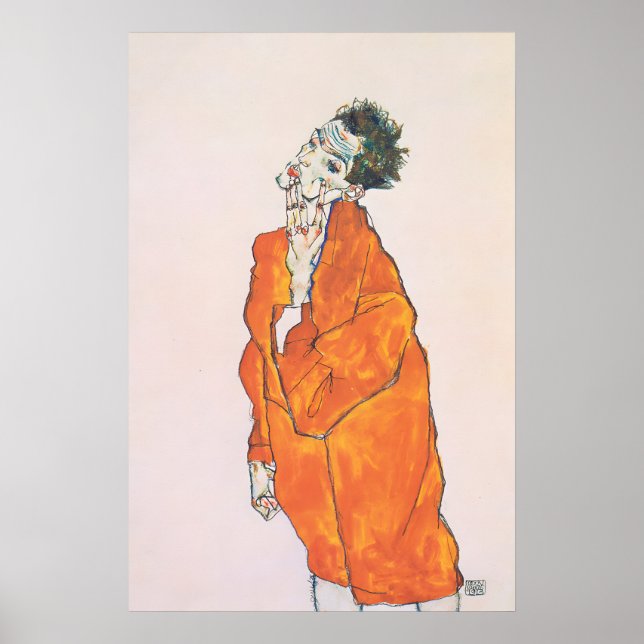 Affiche Egon Schiele 'Tunique orange' Impressionnisme expr (Devant)