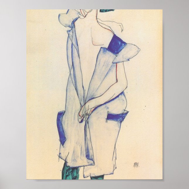 Affiche Egon Schiele - Une Fille Debout En Bleu Et Vert (Devant)