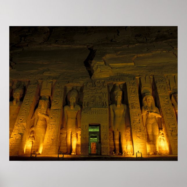 Affiche Égypte, Abu Simbel, Façade éclairée du petit (Devant)