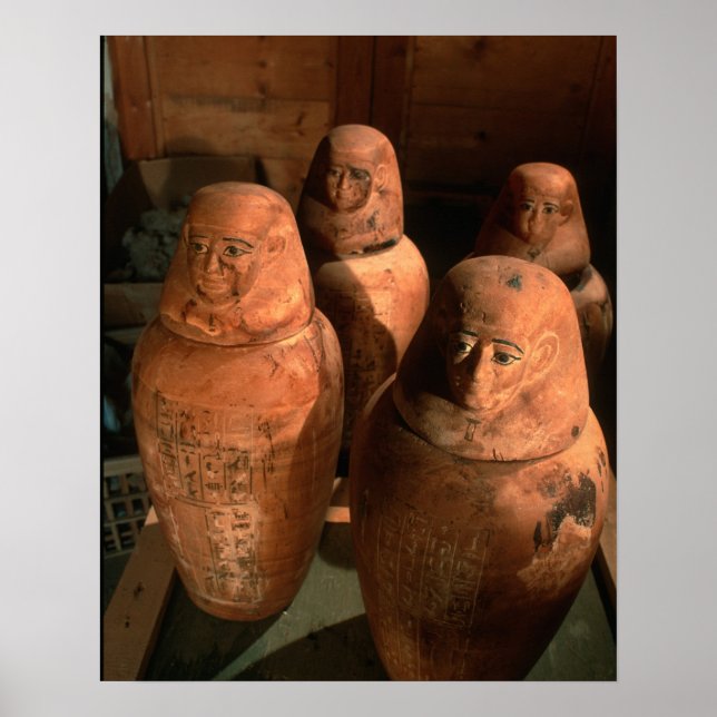 Affiche Égypte, jarres canopes de la 26e dynastie trouvées (Devant)