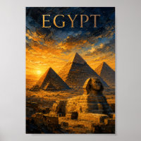 Égypte : Pyramides au coucher de soleil doré Art S