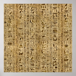 Affiche Egyptian hieroglyphs on papyrus
