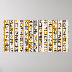 Affiche Egyptian hieroglyphs yellow-black color seamless