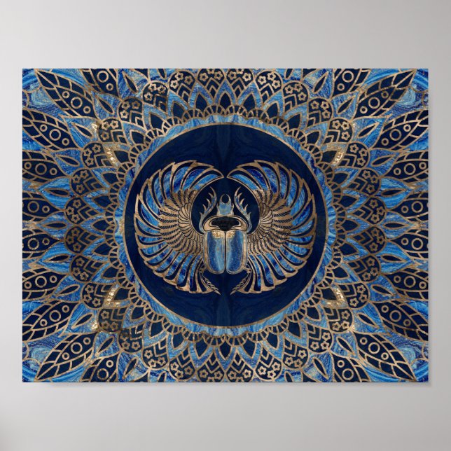Affiche Egyptian Scarab Beetle Gold and Blue marble (Devant)