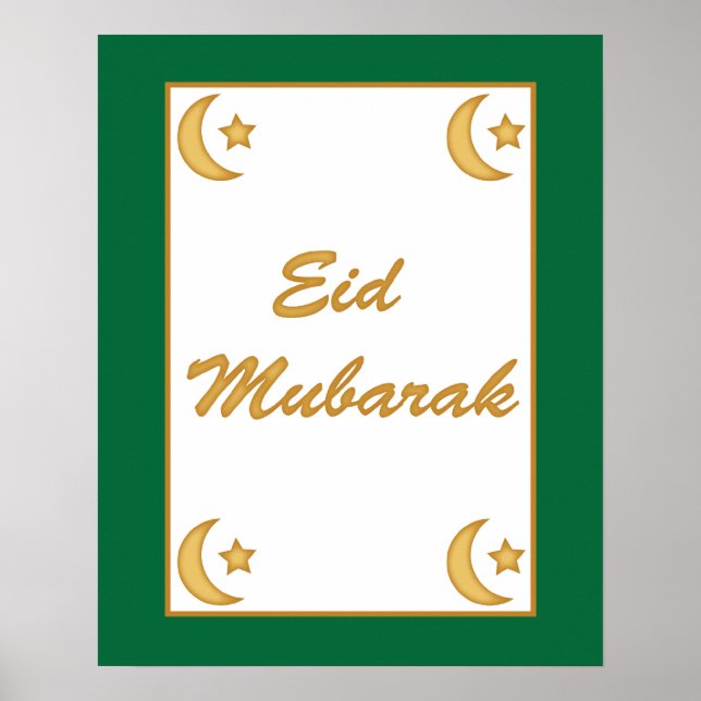 Affiche Eid al Fitr Eid Moubarak Green Moon Stars (Devant)