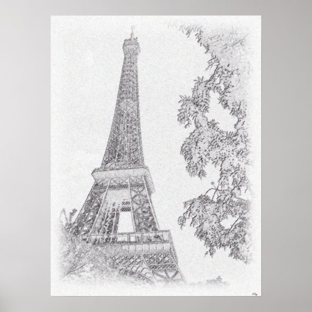 Affiche Eiffel BW Sketch (Devant)