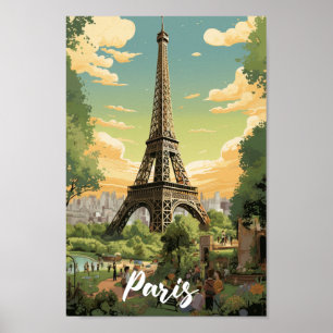 Affiche Eiffel Paris France Vintage Lieu de Voyage célèbre