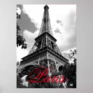Affiche Eiffel Tower in Love City Paris Black & White Red