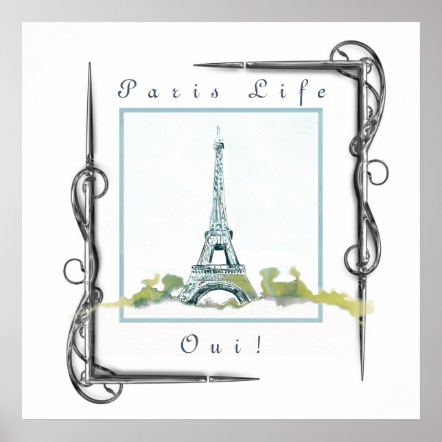 Affiche Eiffel Tower Paris Watercolor Victorian Border (Devant)