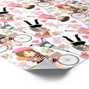 Affiche Eiffel Tower Parisian Girl Paris Flower Pink Heart