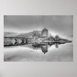Affiche Eilean Donan Castle en Ecosse, (noir et blanc)