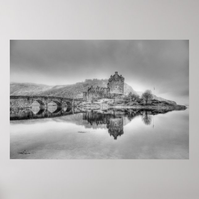 Affiche Eilean Donan Castle en Ecosse, (noir et blanc) (Devant)