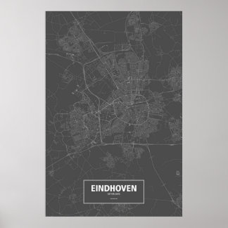 Affiche Eindhoven, Pays-Bas (blanc sur noir)