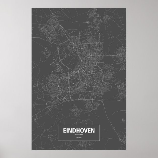 Affiche Eindhoven, Pays-Bas (blanc sur noir) (Devant)