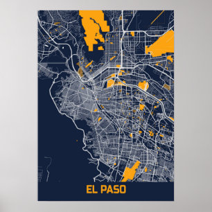 Affiche EL Paso - États-Unis Bluefresh City Map