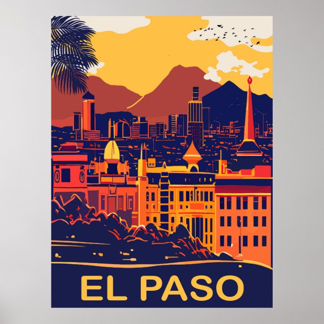 Affiche El Paso, Texas, Paysage urbain, Voyage (Devant)