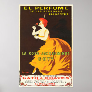 Affiche EL PERFUME La Rose Jacqueminot Coty Paris Art Deco